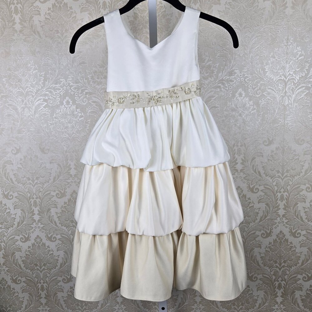 Cinderella Size 5 Cream Ombre Tiered Sleeveless Dress Beaded Belt Bow in Back